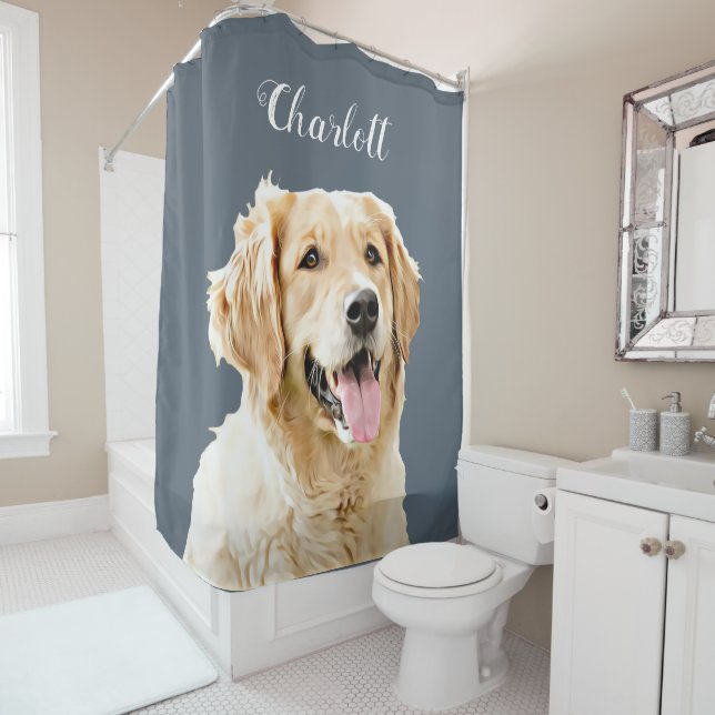 Custom Golden Retriever Dog Personalised Drawn Shower Curtain (In Situ)