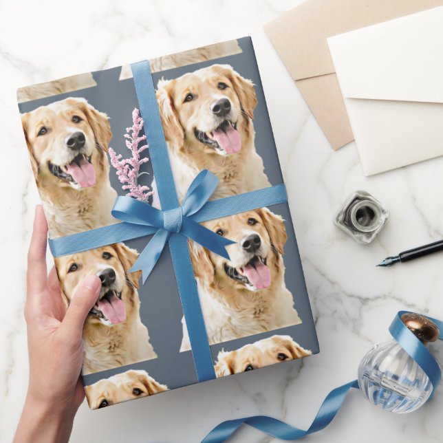 Custom Golden Retriever Dog Personalised Drawn Wrapping Paper (Gifting)