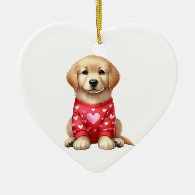 Custom Golden Retriever Dog Valentine Ceramic Tree Decoration (Front)