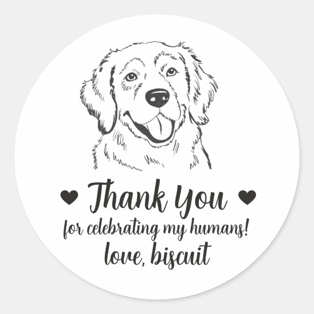 Custom Golden Retriever Dog Wedding Favour Sticker (Front)