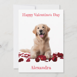 Custom Golden Retriever with Roses Valentine Holiday Card