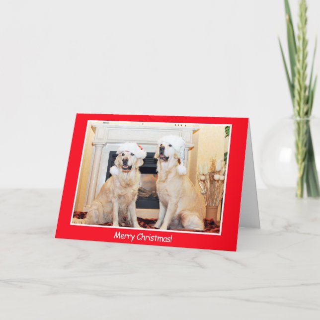 Custom Golden Retrievers dog Merry Christmas Holiday Card (Front)