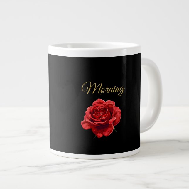Custom Golden Script Elegant Red Rose Personalised Large Coffee Mug (Front Right)