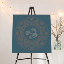 Custom Golden Teal Rococo Lotus Dot Mandala