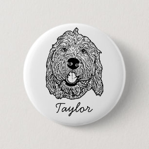 Custom Goldendoodle Dog Personalised Drawing 6 Cm Round Badge