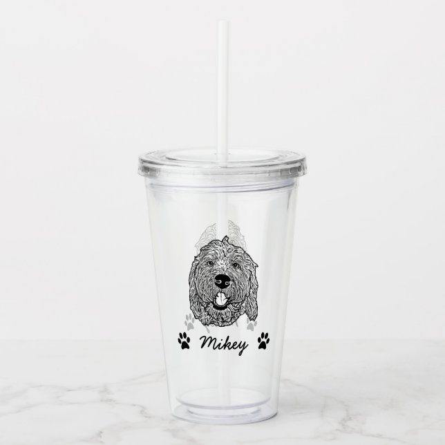 Custom Goldendoodle Dog Personalised Drawing Acrylic Tumbler (Front)