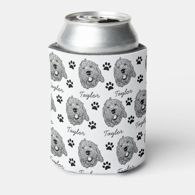 Custom Goldendoodle Dog Personalised Drawing Can Cooler (Can Back)