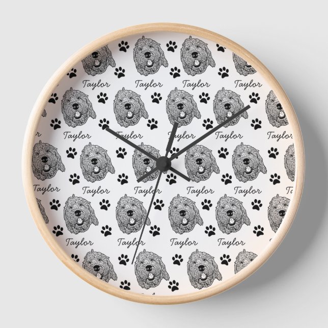 Custom Goldendoodle Dog Personalised Drawing Clock (Front)