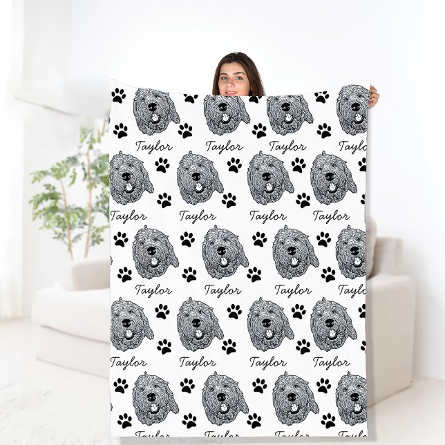 Custom Goldendoodle Dog Personalised Drawing Fleece Blanket (Creator Uploaded)