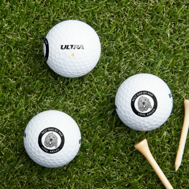 Custom Goldendoodle Dog Personalised Drawing Golf Balls (Insitu Grass)