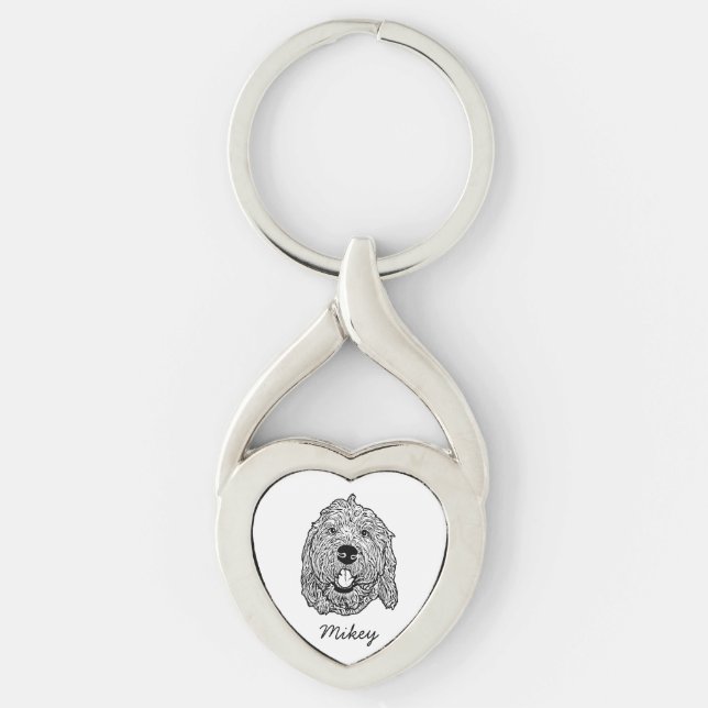 Custom Goldendoodle Dog Personalised Drawing Key Ring (Front)