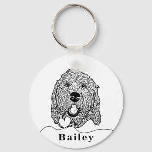 Custom Goldendoodle Dog Personalised Drawing Key Ring