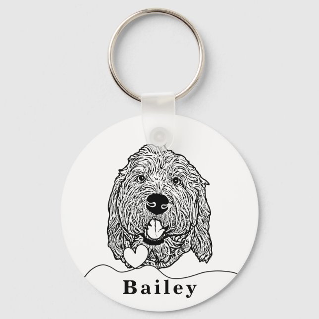Custom Goldendoodle Dog Personalised Drawing Key Ring (Front)