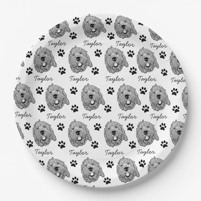 Custom Goldendoodle Dog Personalised Drawing Paper Plate (Front)