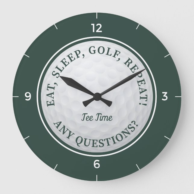 Custom Golf Ball Sports Funny Golfer Quote Green Large Clock (Front)