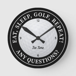 Custom Golf Ball Sports Golfer Decor Black & White Round Clock