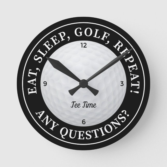 Custom Golf Ball Sports Golfer Decor Black & White Round Clock (Front)