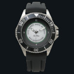 Custom Golf Ball Sports Golfer Quote Black Green Watch<br><div class="desc">Classic design features a custom golf template that allows for personalisation for your favourite avid golfer. Keep "Tee Time" or use the template to add name or personalised text up to 16 characters! A realistic image of a golf ball is in the centre of a sophisticated black background. Funny golfer...</div>