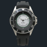 Custom Golf Ball Sports Golfer Quote Black Green Watch<br><div class="desc">Classic design features a custom golf template that allows for personalisation for your favourite avid golfer. Keep "Tee Time" or use the template to add name or personalised text up to 16 characters! A realistic image of a golf ball is in the centre of a sophisticated black background. Funny golfer...</div>