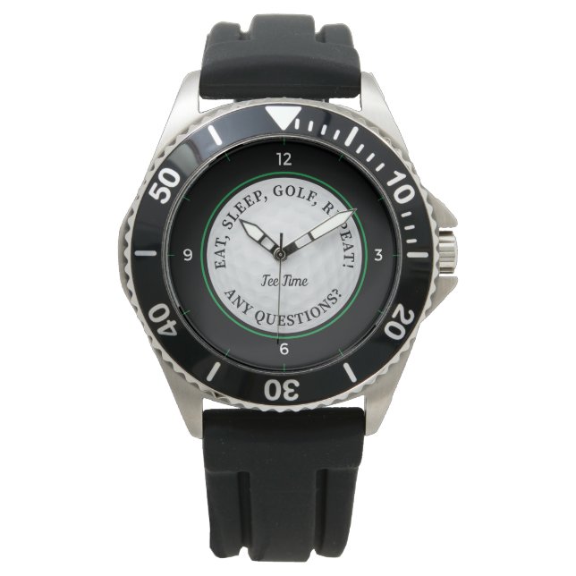 Custom Golf Ball Sports Golfer Quote Black Green Watch (Front)