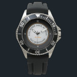 Custom Golf Ball Sports Golfer Quote Black Orange Watch<br><div class="desc">Classic design features a custom golf template that allows for personalisation for your favourite avid golfer in orange. Keep "Tee Time" or use the template to add name or personalised text up to 16 characters! A realistic image of a golf ball is in the centre of a sophisticated black background....</div>