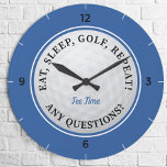 Custom Golf Ball Sports Golfer Quote Blue Black Large Clock<br><div class="desc">Design features a custom golf template that allows for personalization of this cute idea for the avid golfer. Use the template to Keep "Tee Time" or add your own custom name or personalized text up to 17 characters! Custom text is in blue. A realistic image of a golf ball is...</div>