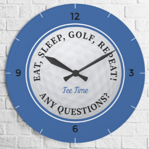Custom Golf Ball Sports Golfer Quote Blue Black Large Clock