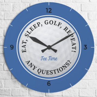 Custom Golf Ball Sports Golfer Quote Blue Black Large Clock