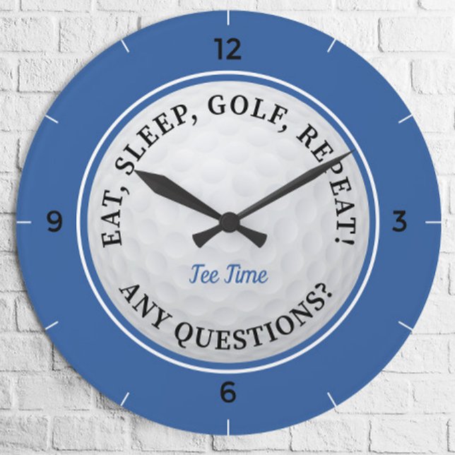 Custom Golf Ball Sports Golfer Quote Blue Black Large Clock (Creator Uploaded)