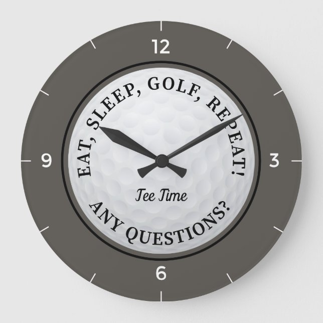 Custom Golf Ball Sports Golfer Quote Brown Bronze Large Clock (Front)