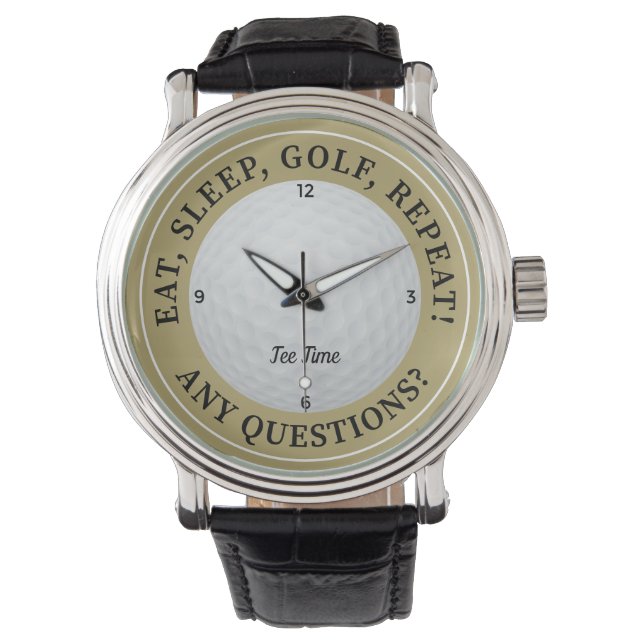 Custom Golf Ball Sports Golfer Quote Gold & Black Watch (Front)