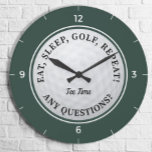Custom Golf Ball Sports Golfer Quote Green Black Large Clock<br><div class="desc">Design features a custom golf template that allows for personalisation of this cute idea for the avid golfer. Use the template to Keep "Tee Time" or add your own custom name or personalised text up to 17 characters! A realistic image of a golf ball is in the centre of a...</div>