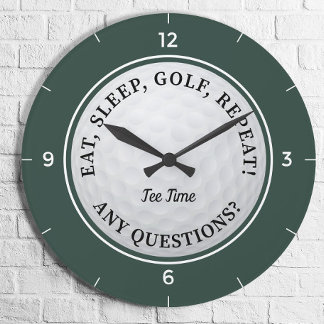 Custom Golf Ball Sports Golfer Quote Green Black Large Clock