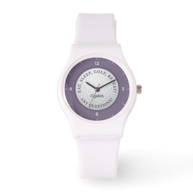 Custom Golf Ball Sports Golfer Quote Purple Chic Watch (Front)
