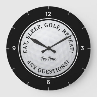 Custom Golf Ball Sports Quote Golfer Black White Large Clock