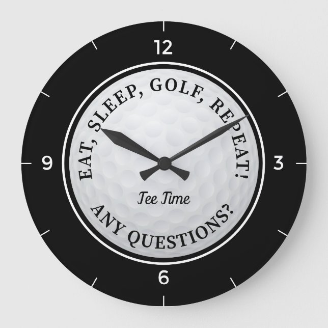 Custom Golf Ball Sports Quote Golfer Black White Large Clock (Front)