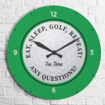 Custom Golf Ball Sports Quote Golfer Green Black Large Clock<br><div class="desc">Design features a custom golf template that allows for personalization of this cute idea for the avid golfer. Use the template to Keep "Tee Time" or add your own custom name or personalized text up to 17 characters! A realistic image of a golf ball is in the center of a...</div>