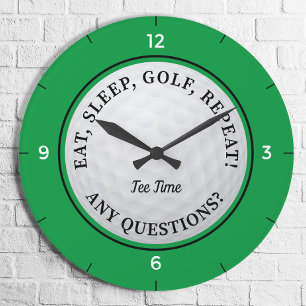 Custom Golf Ball Sports Quote Golfer Green Black Large Clock