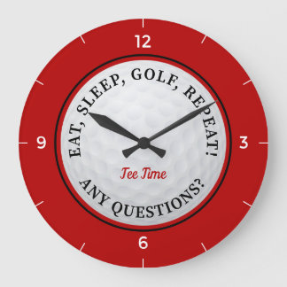 Custom Golf Ball Sports Quote Golfer Red Black Large Clock