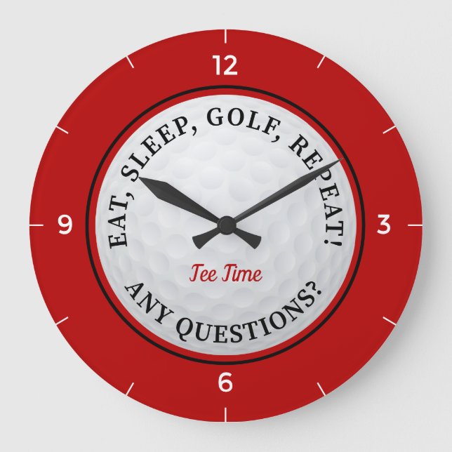 Custom Golf Ball Sports Quote Golfer Red Black Large Clock (Front)