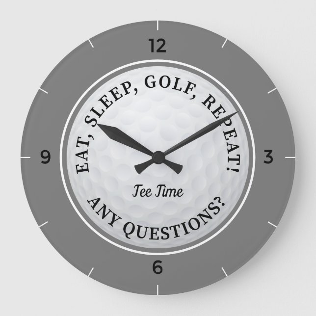 Custom Golf Ball Sports Quote Gray Black Large Clock (Front)