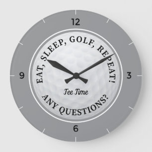 Custom Golf Ball Sports Quote Grey Black Large Clo Clock