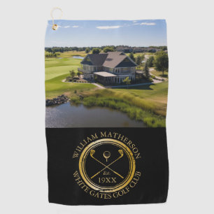 Custom Golf Club Name And Photo Black And Gold Towel