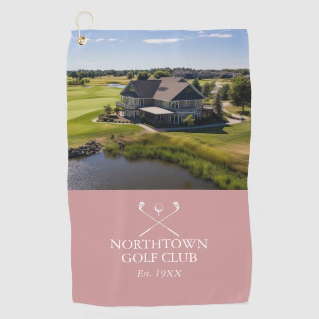 Custom Golf Club Name And Photo Dusty Rose Pink Golf Towel (Front)