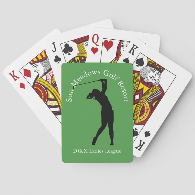Custom Golf Club Name Woman Golfer Playing Cards (Back)