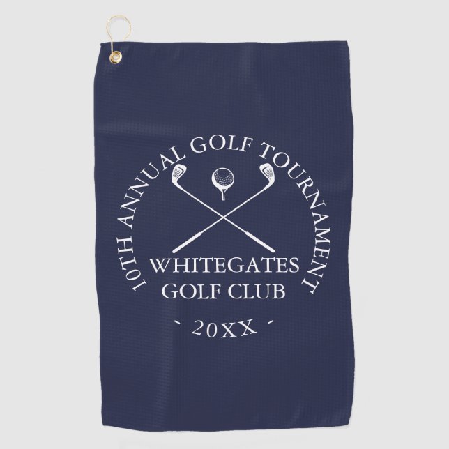Custom Golf Club Tournament Navy Blue Golf Towel (Front)