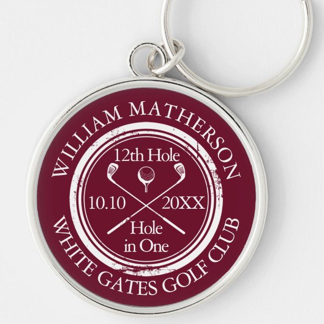 Custom Golf Hole in One Classic Burgundy Key Ring (Front)