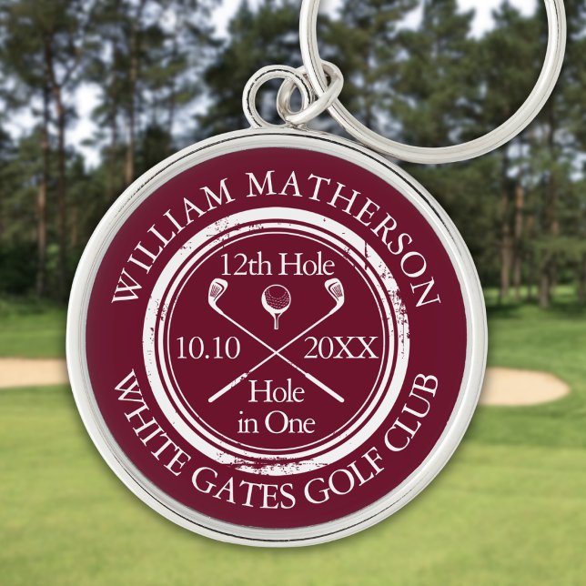 Custom Golf Hole in One Classic Burgundy Key Ring (Custom Golf Hole in One Classic Burgundy Keychain)