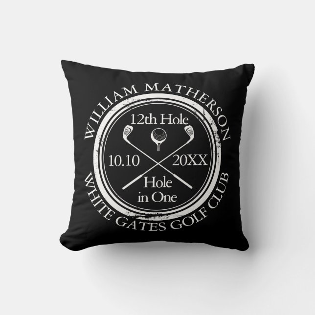 Custom Golf Hole in One Photo Black And White Cushion (Front)