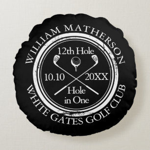 Custom Golf Hole in One Photo Black And White Round Cushion